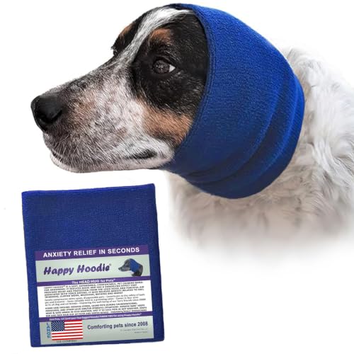 Image of Happy Hoodie The Original Dog & Cat Calming Band - American Brand - Anxiety Relief /Noise Protection-Grooming-Thunder-Fireworks (Large, Blue) - Since 2008