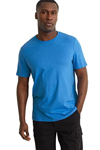 C&A Herren T-Shirt Rundhalsausschnitt Polyester|Baumwolle Unifarben blau M
