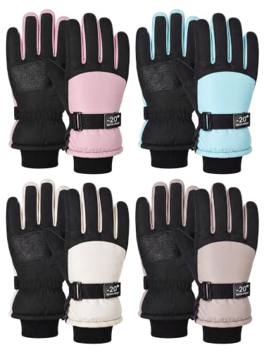 Hicarer 4 Pairs Kids Winter Gloves Waterproof Snow Gloves Blush 1-4y Fresh