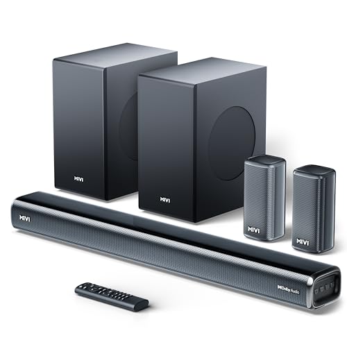 Image of Mivi Fort H880 Soundbar [], 880W Dolby Audio, 5.2 Channel with Dual Subwoofers, 3 Built-in + 2 Satellite Speakers, Multiple EQ /Input Modes, Home Theatre 5.2, Made in India Sound Bar