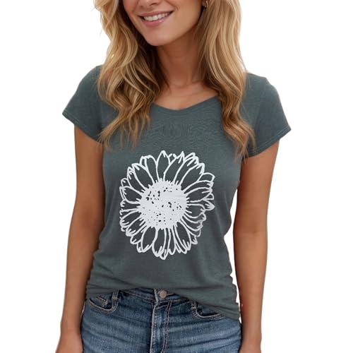 Women's Floral T-Shirts Graphic Loose Tees Sunflower Graphic Summer Short Sleeve Boho Casual Tops