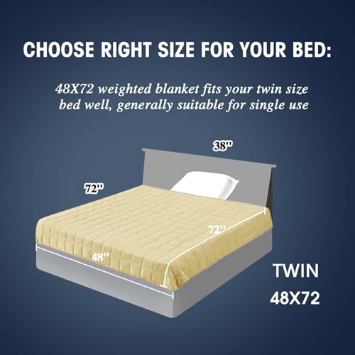 Image of Weighted Blanket for Adults (20 lbs, 48 inch x 72 inch, Mustard yellow Stripes) Heavy Blanket for Sleeping Perfect for 190-210 lbs, Twin Size Breathable Blanket with Premium Glass Bead, Machine Washable