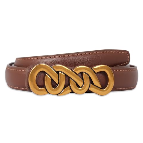 Image of Women's Fashion Classic Metal Buckle Leather Belt with Jeans Dress