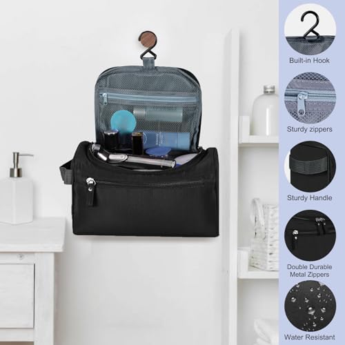 Hanging Toiletry Bag for Women and Men Traveling Makeup Large Capacity Cosmetics Portable Dopp Kit Storage Organizer Bag with Hanging Hook for Toiletries Brushes Shaving Tools (Black)3