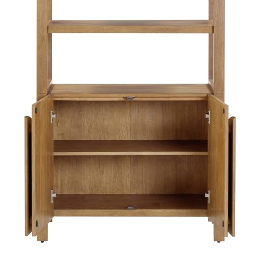 Image of Nathan James Iris Sideboard and Bookcase Set, Mid-Century Modern Solid Wood Storage Unit with Arched Doors, 2 Cabinets and 2 Bookshelves with Cabinet, Light Brown