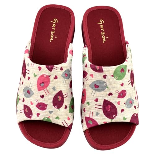 GARZON   Zapatillas de casa descubiertas con Estampado en la Pala 159929 Lona Mujer Color: Burdeos Talla: 37