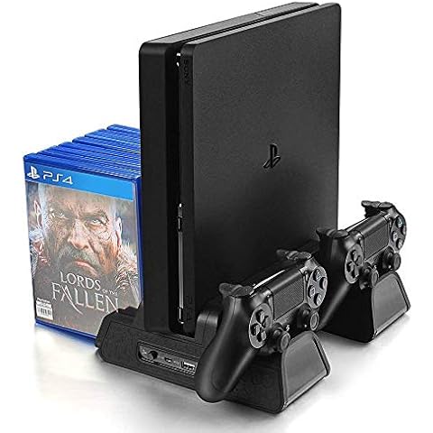 Soporte Vertical KONKY para PS4/PS4 Slim/Pro con Ventiladores, Cargador y Almacenamiento Cover