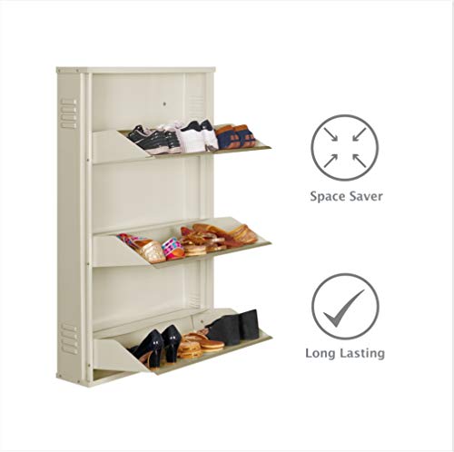 Image of DELITE KOM 24 Inch Wide, 3 Shelf Metal Shoe Rack Wall Mounted for Home with Central Lock Holds Upto 9 Shoes or 15 Slippers Pair | 1 Year Warranty | (41 x 24 x 5 Inch, Full Ivory) | DIY | Space Saving