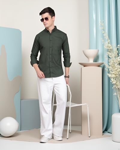 Image of Majestic Man Classic Slim Fit Solid Cotton Casual Shirt with Button-Down Collar