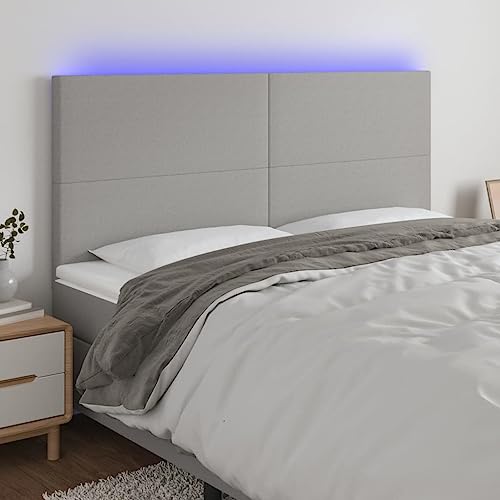 Brokky Cabecero con Luces LED cabeceros de Cama cabeceiras de Cama Tela Gris Claro 180x5x118/128 cm