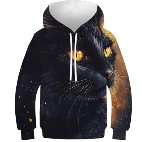 Sweat à capuche enfant chat de minuit (12-14 ans) à motifs 3D