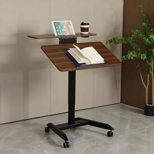 Mesa con Ruedas de Altura Ajustable, Escritorio Plegable de para Sofá, para Computadora PC Enfermería Lectura Comer, Estación de Trabajo en Hogar Oficina(Brown)