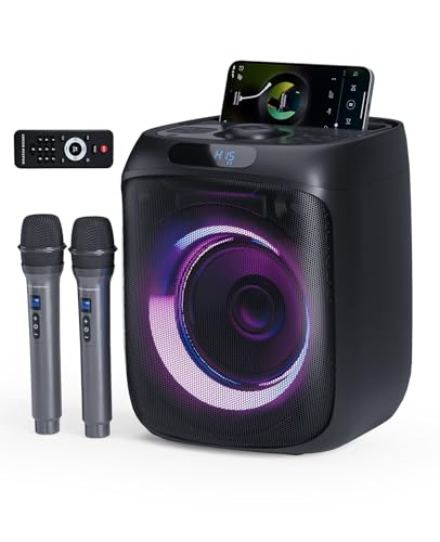 400W Cassa Karaoke per Adulti, Party Speaker Bluetooth Portatile con 2 Microfoni Wireless e Telecomando, Registrazione Vocale, Luci LED, FM/TWS/TF/USB/AUX Multi-Input, Ideale per Uso Interno ed Estern