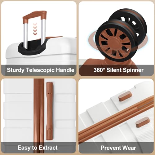 Image of AnyZip Luggage PC ABS Hardside Lightweight Suitcase with 4 Universal Wheels TSA Lock 20 24 28 Inch, White Brown, 5 piece set, Fashion