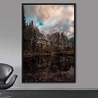 Framed Canvas Wall Art Mountain Lake View Global Landscape Mountain Multicolor Photography Relax/Calm - 16x24 inches