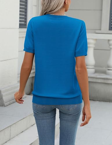 Image of Zeagoo Womens Summer Short Sleeve Tops Crew Neck Lightweight Pullover Sweaters Loose Dressy Casual Blouse Basic Clothes