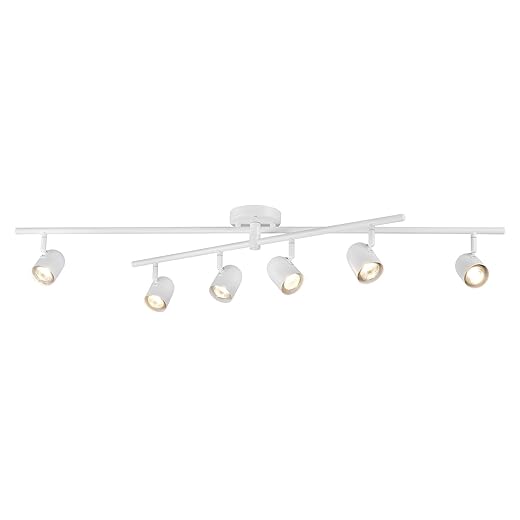 Globe Electric 6-Light Track Lighting, Center-Swivel Track Bar with Adjustable Heads, Matte White 45-Inch Dimmable Fixture for Modern Kitchen & Ceiling Lighting