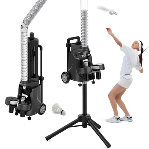 Máquina de servir bádminton profesional, altura y ángulo ajustables con control de aplicación, capacidad de bola de 52+, velocidad y frecuencia variables para entrenamiento en interiores y exteriores