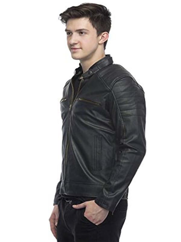 Image of Leather Retail Men's Black Faux Leather Jacket with Stand Collar