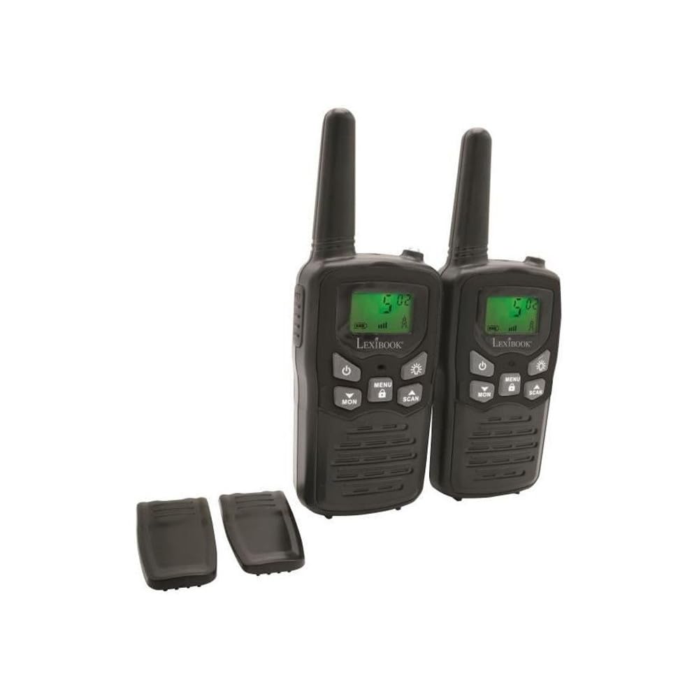 Lexibook, Walkie-Talkie per Bambini, Giocattoli a Lunga Distanza 8km / 5 miglia, Schermo LCD, Suono Digitale, Gioco di Comunicazione all'Interno e all'Esterno, Clip da Cintura, Nero, TW58