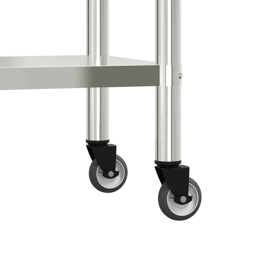 Mangloder Mesa de trabajo de cocina con ruedas de acero inoxidable 110 x 55 x 85 cm, mesa de trabajo duradera para gastronomía, restaurante, catering, aperitivo, cantina, hotel, bar, bistró, con