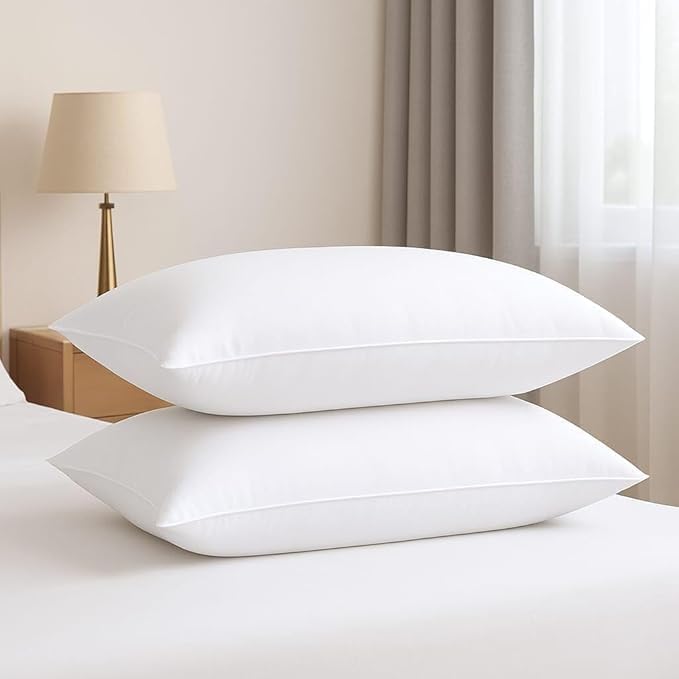 Image of MINIMART Microfiber Pillows Set 2, Soft Adjustable Pillow for Sleeping - 16 x 24 Inches -White (2, White, King (U.K. Standard S0-2