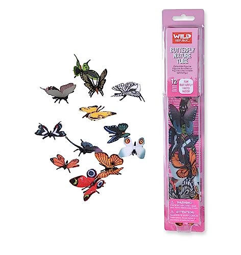 Wild Republic Nature Tube Papillon, 12 Espèces de Papillon Animaux Miniatures, Cadeau de Noël pour Enfants, Figurines à Collectionner, Super pour Le Jeu...