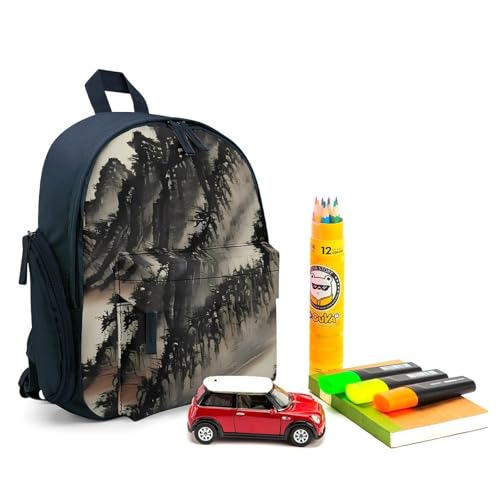 Chinese Painting Backpack Small Book Bag with Side Pocket, Lightweight Durable Backpack, Travel Rucksack, Blue-style3