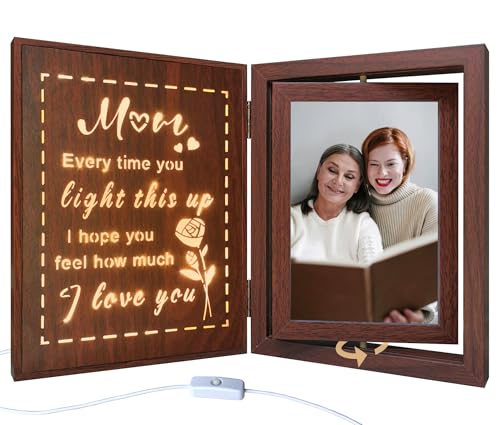 Mum Light Up Photo Frame Gifts from Daughter Son Wooden Rotating Picture Frame for Mum Birthday Mothers Day Unique Sentimental Gifts for Mother Holds 2 4x6 Photos
