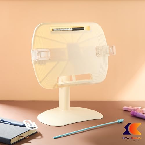 Image of 1 Compartment Portable Adjustable Tablet Holder with Folding Hands Rotatable Book Stand Holder for Reading - Ideal for Cookbooks, Sheet Music, and More - Textbook Holder Organizer (Yellow)