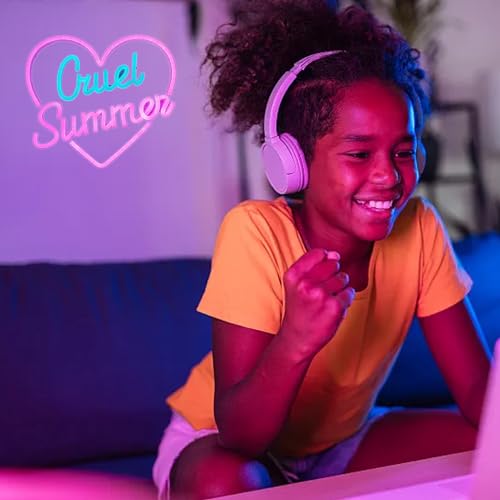 Image of Summer Neon Sign for Wall Decor Led Neon Light for Girls Bedroom Gift Decoration for Fans Pink and Blue Neon Sign for Music Party Supplies Birthday Gift for Sisters,Size11.8 * 10.5inch(JW010)
