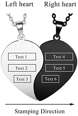 Zysta 2PCS Personalised Matching Heart Puzzle Pendant Necklace Set with 24 inch Chain Couples Customised Pair Yin-Yang His and Hers Couple Necklaces for 2 BFF