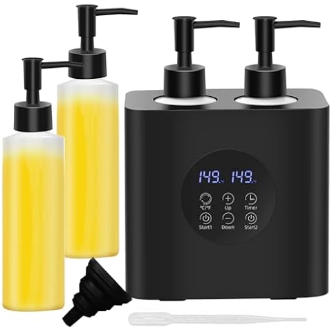 Lotion Warmer, Yofuly Massage Oil Warmer for Massage Therapy, Electric Massage Oil Heater with Four Oil Bottles, Portable Cream Warmer Heated Dispenser for Spa, Salon and Home Use, Matt Black Cover
