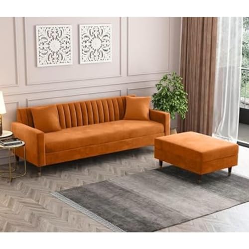 Image of 4 Seater Sofa Set with Two Cushions Perfect for Home Office Guests Living Room (Orange, 4 Seater)