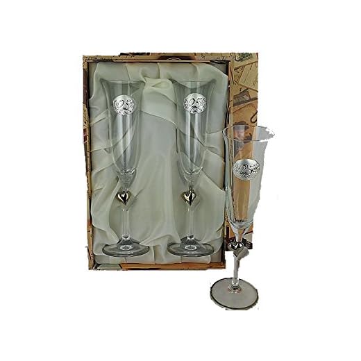 EDIS Set/Juego 2 Copas DE BRINDIS Modelo AMORUR Corazon Plata Personalizadas