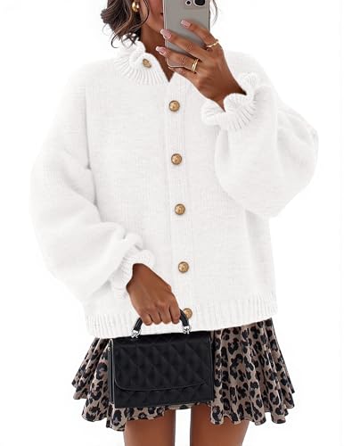 MEROKEETY Women's Fall 2025 Chunky Cardigan Sweaters Trendy Ruffle Button