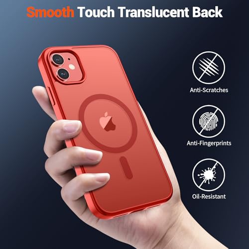 Image of SUPFINE Magnetic for iPhone 12 Case /iPhone 12 Pro Case (Compatible with MagSafe)(Military Grade Drop Protection) Slim Translucent Matte Shockproof with Anti-Fingerprint Phone Case,Red
