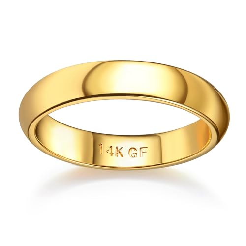 Gold Band for Women Men 14K Gold Filled Ring Thick Thin Pinky Thumb Ring Gold Wedding Band Ring Non Tarnish Plain Domed Comfort Fit Size 6 to 10