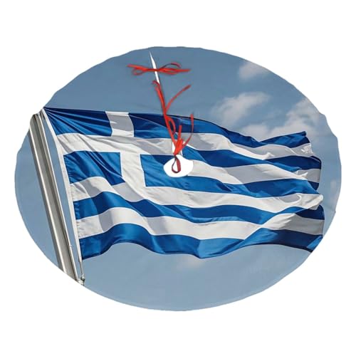 Faldón de árbol de Navidad de felpa suave de 30 pulgadas, tapete de árbol de Navidad con bandera griega, decoración de falda de árbol de Navidad, falda de árbol de Navidad para fiestas de vacaciones