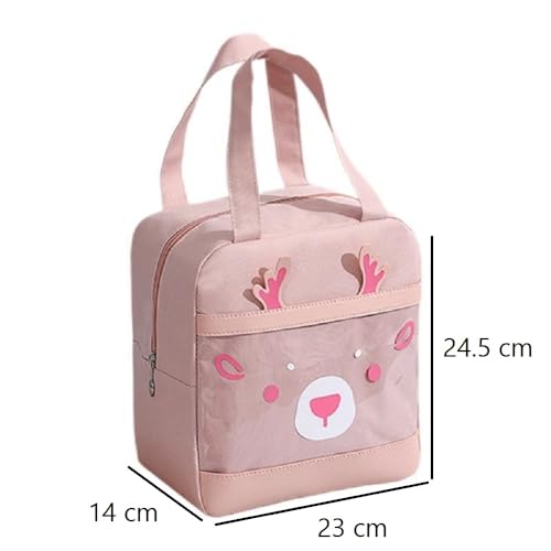 Image of CoolKraft Lunch Bag for School Kids, Girls, Cute Animal Design Bag, Lunch Bag for Office Women Travel Picnic Bag, Insulated Portable Tiffin Bag 29 x 18.5 x 14 cm (Pink + Pink)