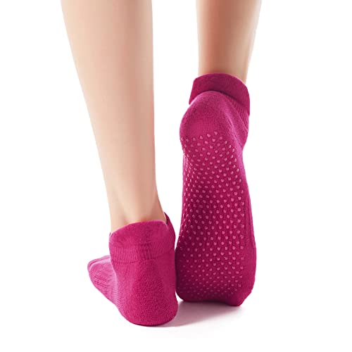 Zando Grip Socks For Women Hospital Socks With Grips For Women Non Slip Socks Womens Socks With Grippers For Women Yoga Pilates Socks With Grips For Women Ankle Socks Black Grey Red One Size #TOP2