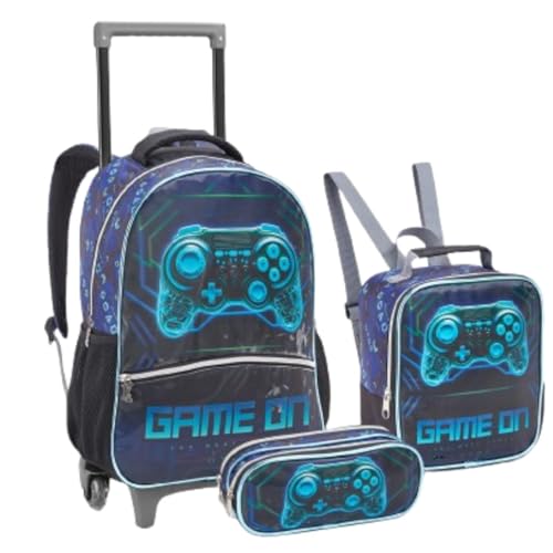 Kit Mochila Escolar Infantil Com Rodinhas Para Menino Pro Player