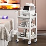 lesolar Medical Trolley 3 Tier Rolling Medical Utility Cart with Dirt Bucket & Drawer Heavy Duty Esthetician Trolley Cart for Spa Beauty Salon Wax