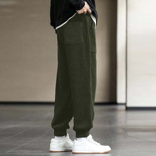Men's Corduroy Pants Elastic Waist Drawstring Tapered Sweatpants Casual Loose Fit Cargo Work Pants2