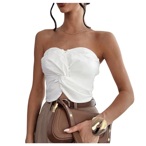 GORGLITTER Women's Strapless Tube Top Open Back Sleeveless Smocked Twist Bandeau Top Going Out Summer Crop Tops 2025
