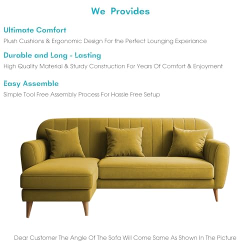 Image of Atticus LHS 4 Seater L Shape Sofa Set with Ottoman for Living Room (Yellow Fabric) Premium Fabric Sofa Set