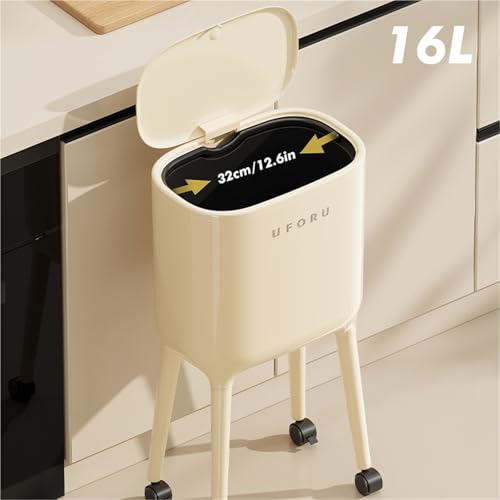 Caneca de basura alta con tapa y ruedas 16L roja miniatura 7