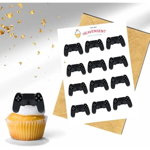 24x Pre-cut Play Station PS Controller Edible Thick Wafer Card Standing Cupcake Toppers Birthday Party Cake Decorations Cover
