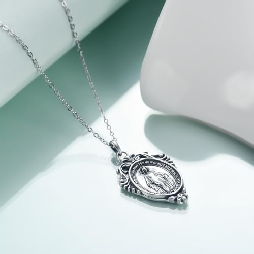 Rnivida 925 Sterling Silver Miraculous Medal Pendant Necklace for Women,Catholic Virgin Mary Jewelry Gifts for Her4