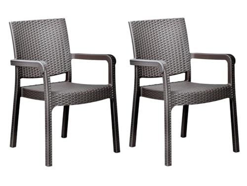 Violet House Sillas de Jardín con reposabrazos, Apilable, Silla plástico, Silla Exterior, 2 Unidades Marrón Oscuro, Casi Negro